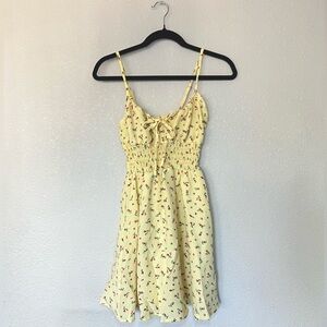 Yellow, cherry print, summer dress